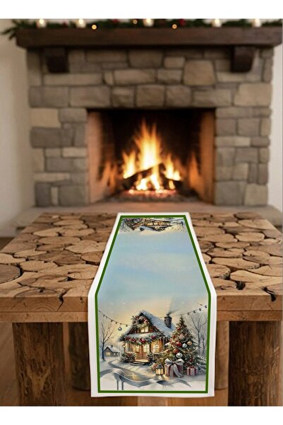 MİNOZA Dijital Baskılı Kış Manzarası Desenli Yılbaşı Dekoratif Masa Runner