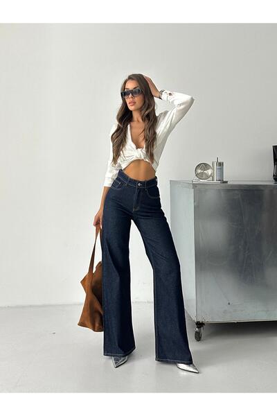 miday Yüksek Bel Rins Yıkamalı Koyu Mavi Jean