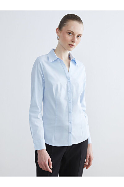 LC Waikiki Blue Regular Fit Poplin Women's Shirt