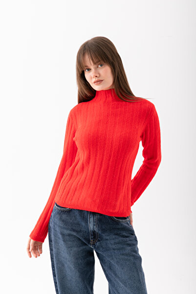 Cebe Knitwear Ribbed Badi - Comfortable Regular Fit Ribbed Knitwear Sweater - Women's Basic Turtleneck Knitwear Sweater