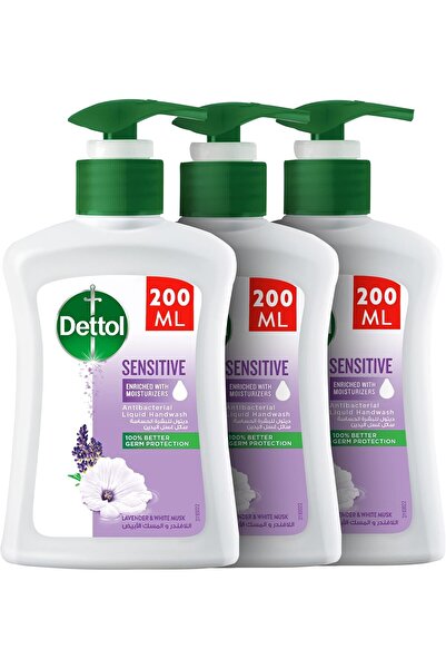 Dettol Sensitive Liquid Handwash Pump, Lavender & White Musk Scent, 200ml x 3