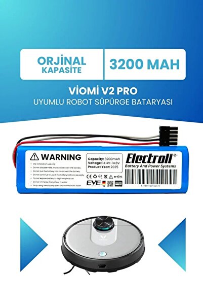 ELECTROLL Xiaomi Mop Pro, Viomi V2, V2 Pro , V3 Uyumlu 3200Mah Robot Süpürge ...
