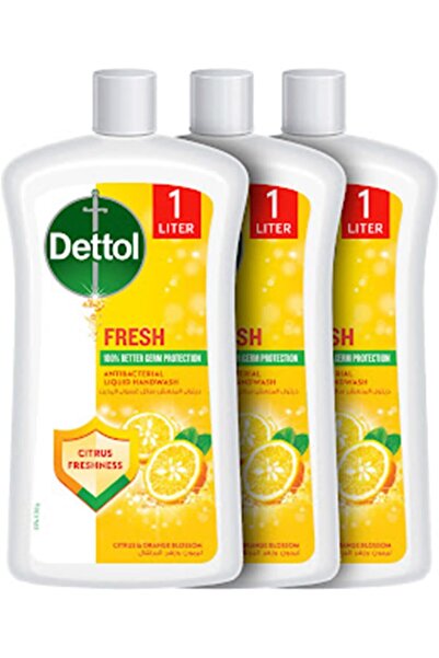 Dettol Fresh Liquid Handwash Refill, Citrus & Orange Blossom Scent, 1 L x 3