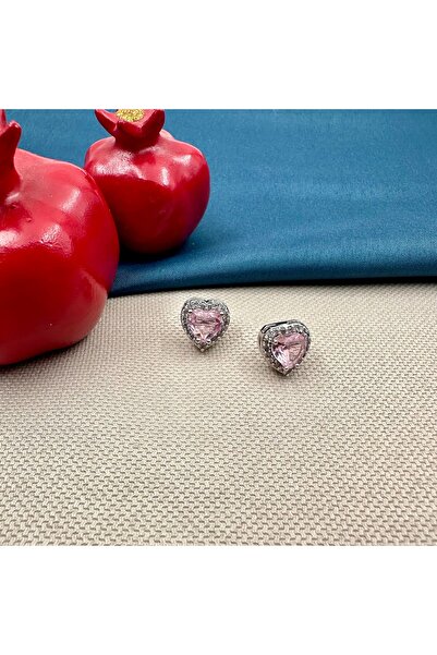 Opia Takı & Aksesuar Pink Jewelled Heart Earrings