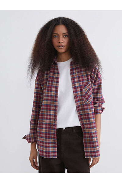 LC Waikiki XSIDEBordo Ekose Oversize Kadın Oduncu Gömlek