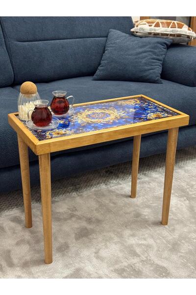 Home " Gökyüzü Mührü " Desenli Seramik Yan Sehpa 60 cm × 30 cm