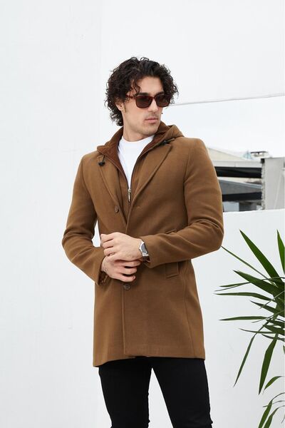 l lebs collection moda lebs şekil Erkek Regular kapüşonlu Kaşe Kaban