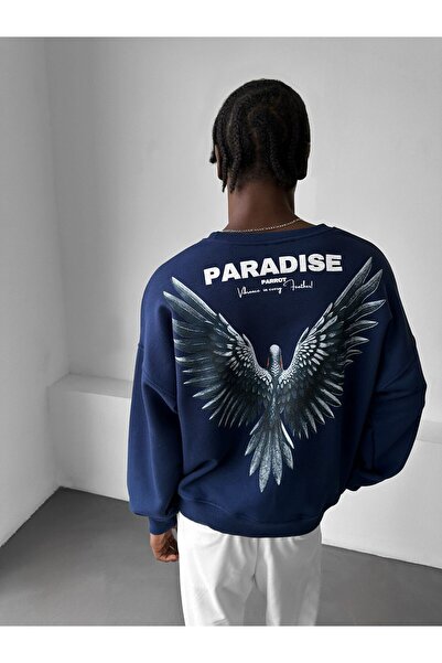 elkumoda Ανδρικό φούτερ με στάμπα με φτερά PARADISE Streetwear με σχέδιο πουλ...