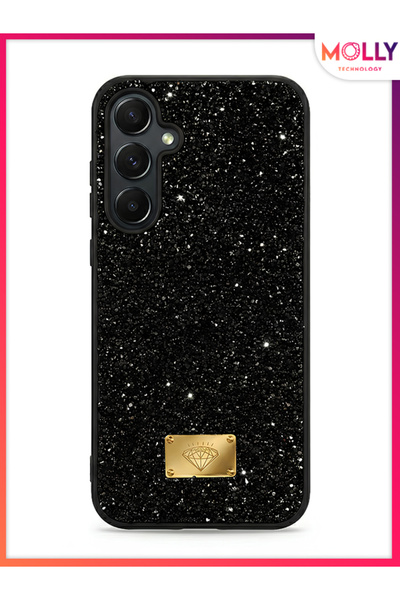 Molly حافظة سيليكون فاخرة باللون الأسود الأوبسيديان مع لمعان النجوم لهاتف سامسونج جالاكسي A25