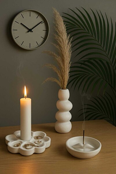 TAŞ VE ATEŞ Taş Tozu İle El Yapımı Taş Vazo Dudak Şekilli Tütsülük Mum Ve Tak...