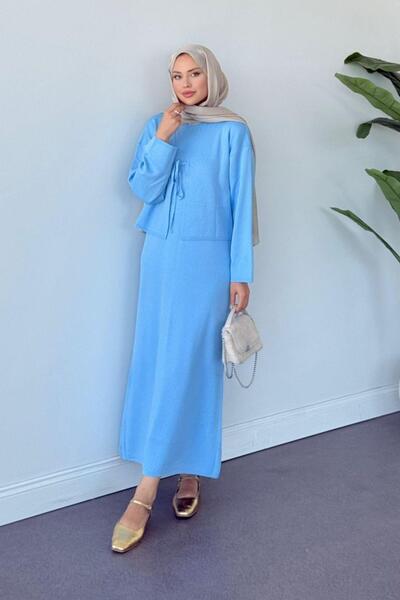 Hazamoda Rochie tricotată Swan Croplu Albastru