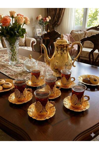 LeesHome Dowry and Gift Special Series: Gold Detailed 6-Piece Tea Cup Presentation Set