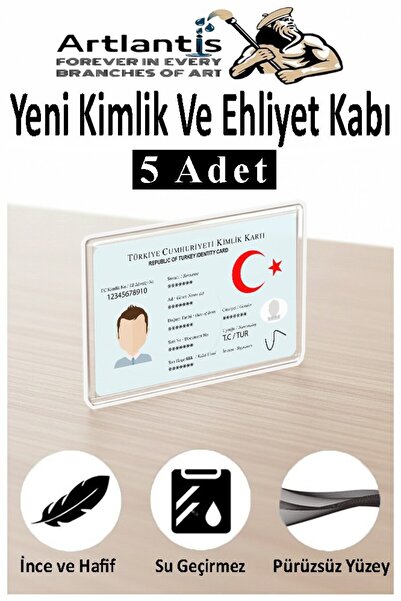 Artlantis Kimlik Ehliyet Kabı Şeffaf 5 Adet Yumuşak Esnek Şeffaf Kırılmaz Kre...