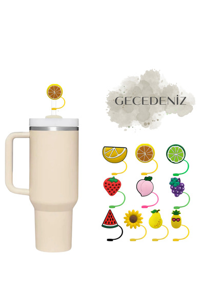 GECEDENİZ Thermos Compatible Straw Stopper Yellow Full Lemon