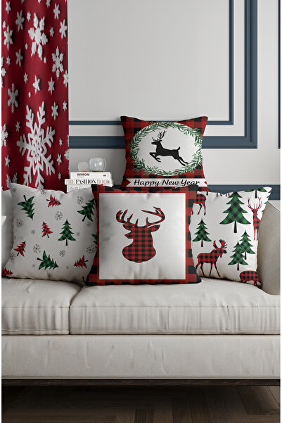 ALAMODECOR Новорічний тематичний декоративний ДВОСТОРОННІЙ набір чохлів для подушок з цифровим принтом (4 ШТ.)