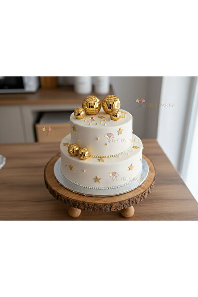 LOTUS PARTY Gold Renk Disko topu pasta Süsü - 2 Adet 4 Cm - 4 Adet 3 Cm Disko...