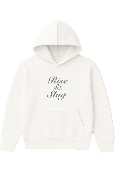 VSRN Hanorac alb supradimensionat cu glugă, cu imprimeu Rise And Slay Design