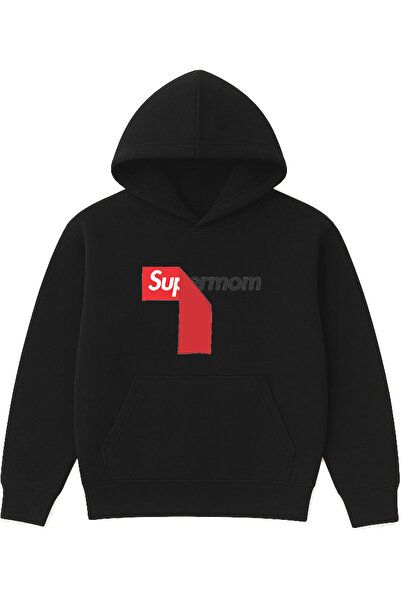 VSRN تصميم سوبر موم مطبوع قصة فضفاضة سويت شيرت أسود بغطاء رأس