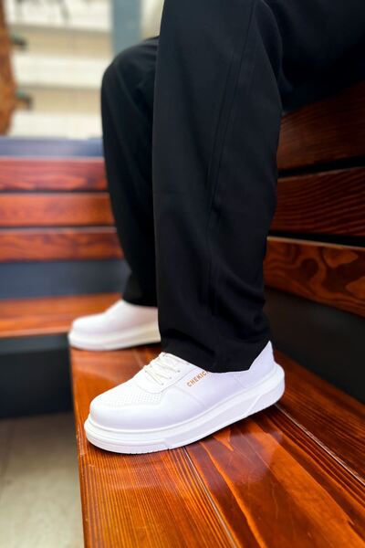 Lucy Shoes حذاء رياضي رجالي YG075 برباط يومي من الجلد CBT - أبيض