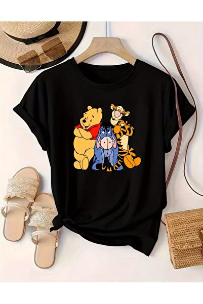 oneagılyazı Winnie the Pooh Karikatür Baskılı Kadın T-Shirt