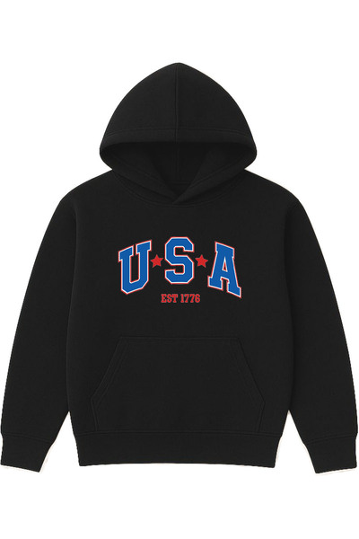 VSRN Μαύρο φούτερ με κουκούλα με στάμπα Usa Design