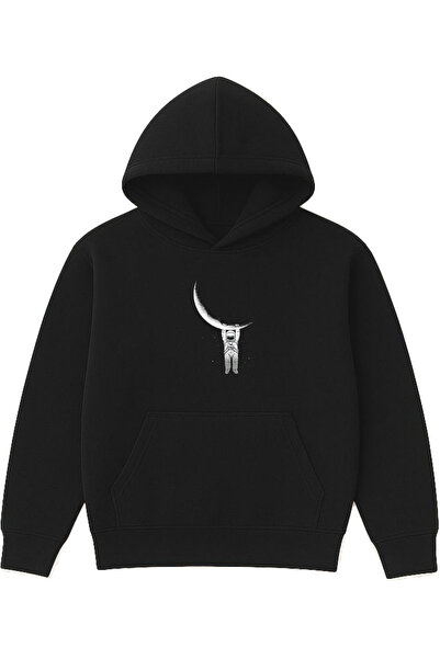VSRN Hanorac negru supradimensionat cu glugă, cu imprimeu design Hold Me Tigh...