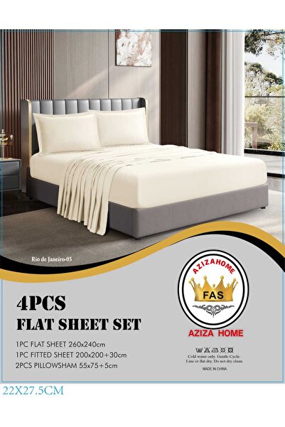 FABRIC طقم ملاءة نفرين بلون أبيض كريمي (3 قطع). يتضمن 2 كيس مخدة و 1 شرشف مطاط دائري $200 \times 200$.