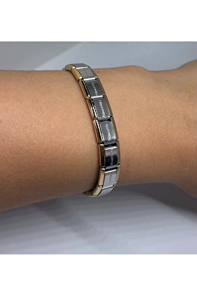 Gulsah's Store Çelik silver kenarı gold detaylı İtalyan charmlı bileklik ayar...