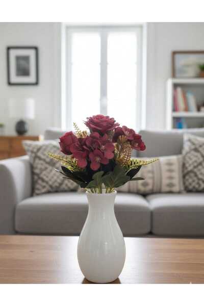 ENRUFLORA زهرة ذات أوراق كاكي بلون أحمر داكن 27 سم ديكور منزلي أزرق بلون الكو...