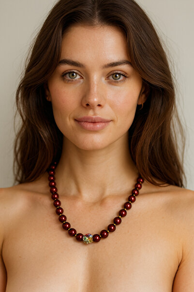 Solare Accessories Bordo İnci Detaylı Zarif Kolye