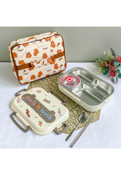 3MG 4 Bölmeli Çelik Beslenme Çantası Krem