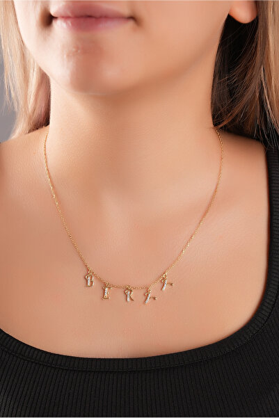 SUNSHINE 925 Ayar Gümüş Gold Kaplamalı Zarif Taşlı Kişiye Özel Tasarım Kolye