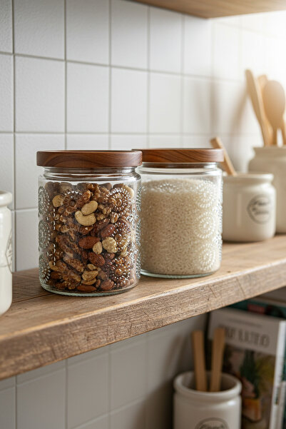 Amandus نوبيل - عبوة زجاجية مفرغة الهواء بغطاء من خشب الأكاسيا، حاوية تخزين طعام زجاجية محكمة الإغلاق بسعة 750 مل