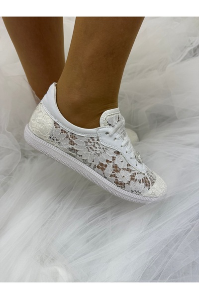 Stilo Women's Off-White Lace Bridal Shoes Flat Sole