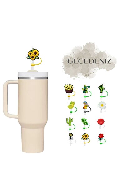 GECEDENİZ Termos Uyumlu Pipet Tıpası Üçlü Sarı Çiçek