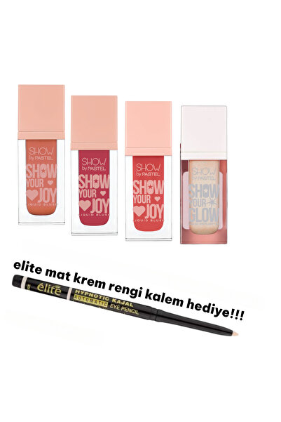 Show by Pastel Show Your Joy Liquid Blush 4 lü Set Likit Allık 53 + 55 + 58 + Highlighter 72 + Hediye Göz Kalemi