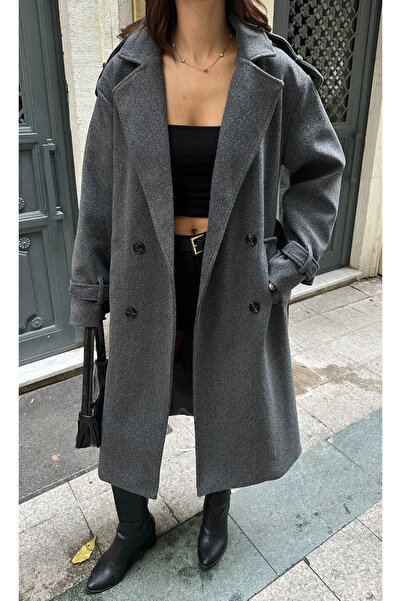 Zeynep Öykü Style Kadın Oversize Apolet Detay Kaşe Kaban Palto