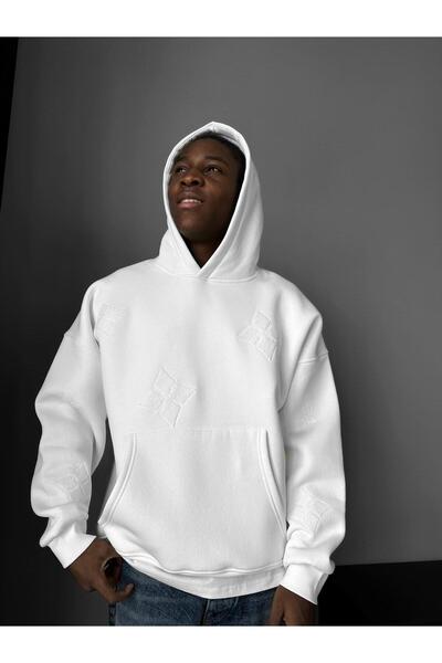 elkumoda Men's Oversized Embroidered Hoodie Embossed Pattern Premium Hooded S...