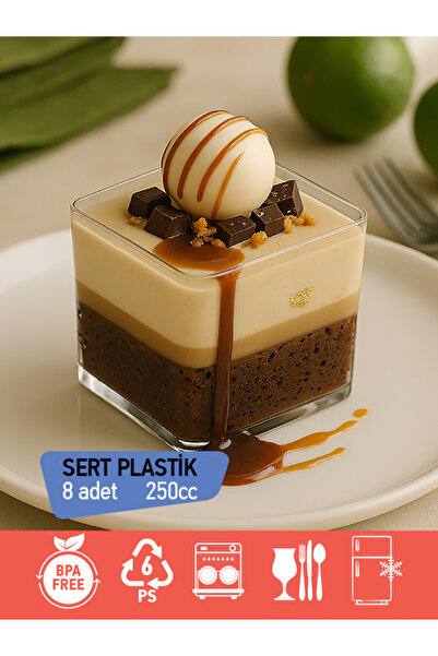 BİZDENGELSİNNET 8’li Magnolya Kapaklı Kase 250cc Kare, Sert Plastik Şeffaf Ta...