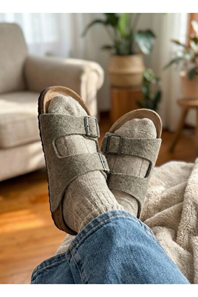 Mycorni Unisex Anatomik Doğal Mantar Tabanlı Hakiki Yün Keçe Ev Terliği