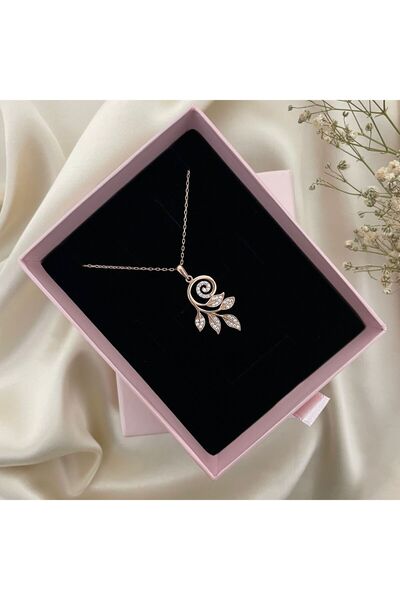 Lovera Jewellery 925 Ayar Gümüş Rose Beyaz Taşlı Sarmaşık Çiçeği Kadın Kolye ...