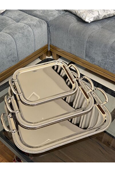 aljahwari 3-piece serving tray set, matte nickel