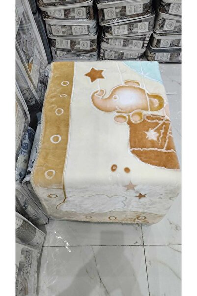 FABRIC بطانية أطفال فرو ناعم $110 \times 140$ سم بتصميم الفيل اللطيف بلون الب...