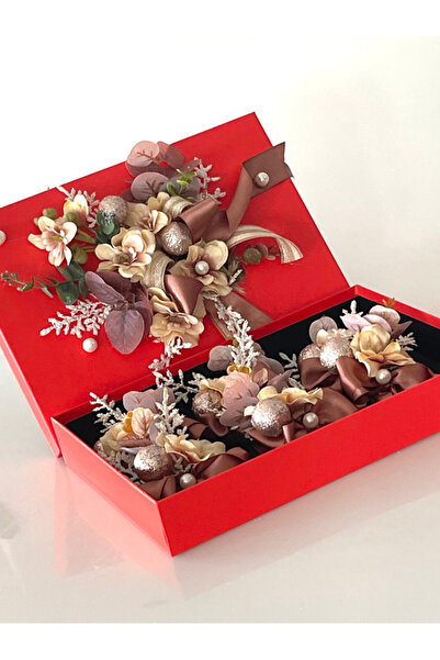 Şekerdavet Kutulu Çiçek Süslemeli 6 Adet Yılbaşı Peçete Halkası ,Yılbaşı Hedi...