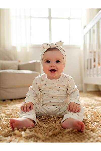 HUGS %100 Pamuk Minimal Desenli Fermuarlı Bandanalı Tulum