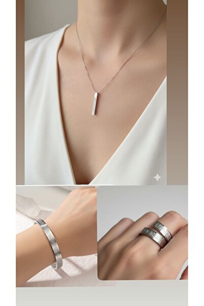 Miyoste Ayetel Kürsi Set Gümüş Renk Kolye Yüzük Bileklik Takı Seti Ayarlanabi...