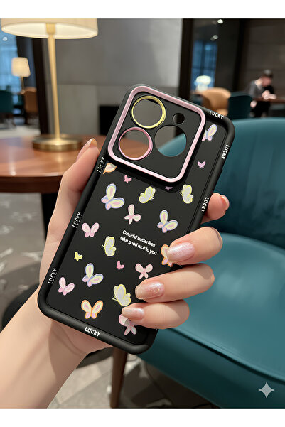 TechTrove حافظة بتصميم Lucky لهاتف Infinix Hot 40i مع فراشة سوداء وحافة عدسة ...