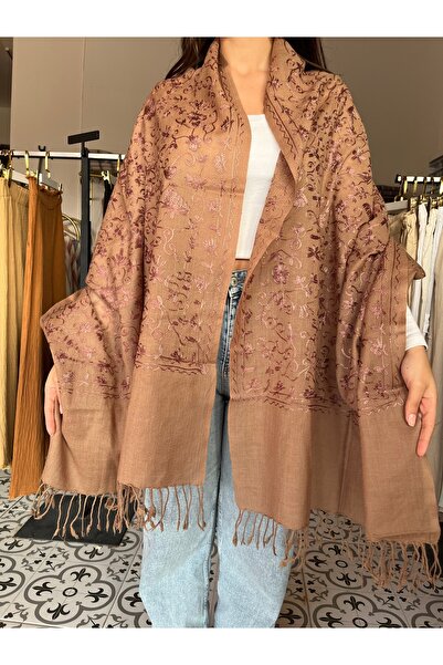 İpek İşlemeli Desenli Omuz Şalı