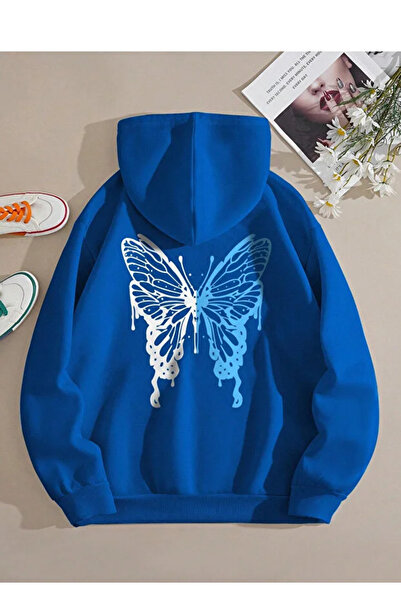Mayer Butik Butterfly Printed Oversized Hooded Unisex Sweatshirt