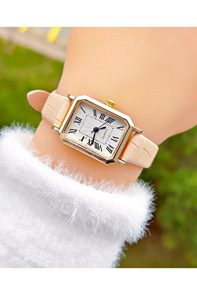 Weluxa Minimal Vintage Women's Wristwatch with Gold Color Case Leather Band